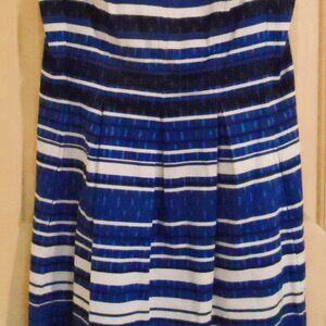 Summer Dress Blue/White/Black Striped Pleated Size 10 Nine West